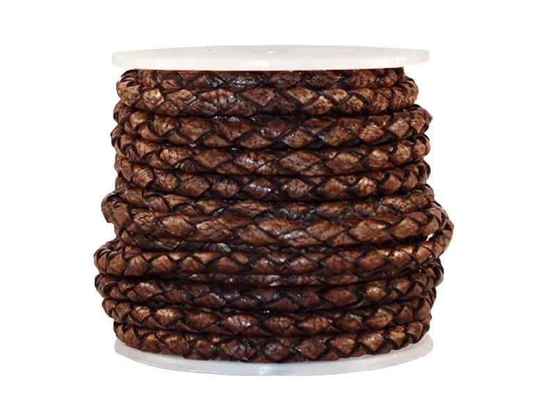 Cords Craft, 3mm Braided Leather Cord for Jewelry Making, Round Bolo Braided Leather Cord, Wrap Bracelets, Necklaces, DIY Craft, Hobby Projects, Dark Brown Vintage, Roll of 5 Meters = 5.46 Yards - Image 2